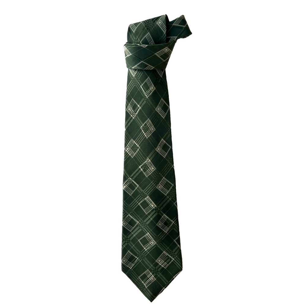 Polo Ralph Lauren VTG Tie Mens Silk Green Cream Geometric 90s Y2K USA Made